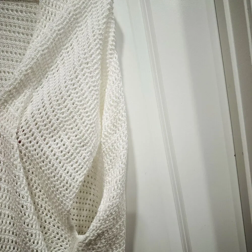 J. Crew Cardigan Sweater Women One Size White Crochet 100% Cotton Boho Festival